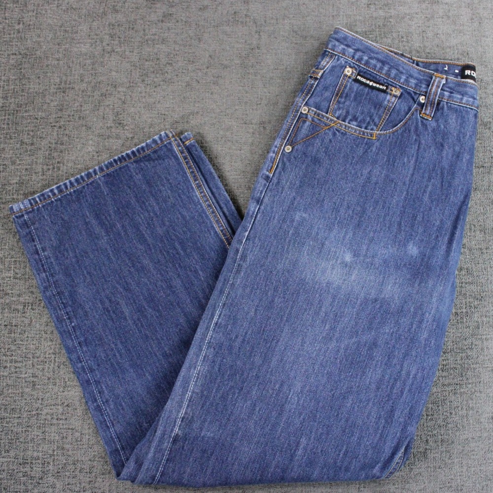 Rocawear Baggy Fit Jeans Mens Blue Denim Y2K Hip Hop Streetwear Relaxed Leg